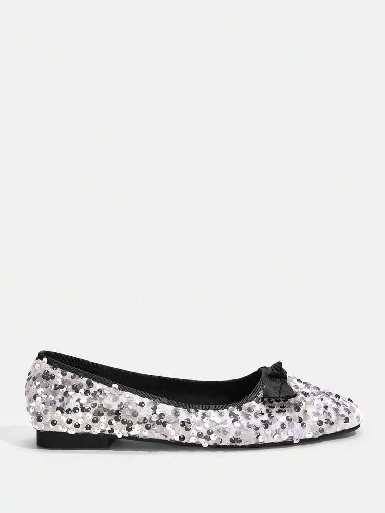CUCCOO TILAWA Women's Bow Decor Sequin Embellished Flat Shoes For Vibe And Spring Shoes Spring Break Easter
