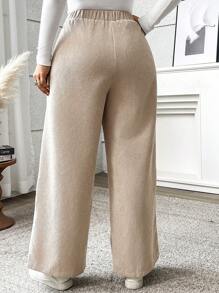 Flirla 大码女式宽松纯色威尔士灯芯绒阔腿裤
