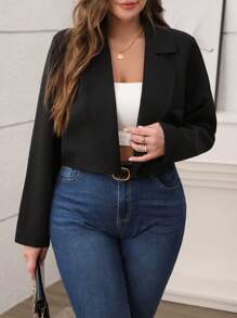 Vionelle Blazer de manga larga con bolsillos, hombros caídos y puños cubiertos, estilo francés elegante y sencillo, corte relajado y suelto, adecuado para todas las estaciones, talla grande para mujer - Negro - Ver 3