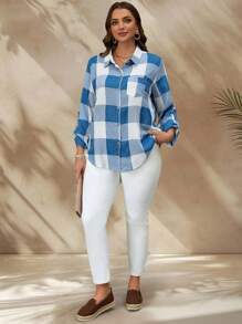 EMERY ROSE Plus Size Women's Multi-Color Plaid Cardigan Casual Long Sleeve Shirt,Winter Clothes For Women