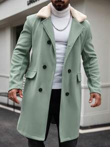 Manfinity Homme Giacca casual a maniche lunghe da uomo taglie forti, con colletto alla coreana, doppiopetto, a contrasto di colori, adatta per l'inverno