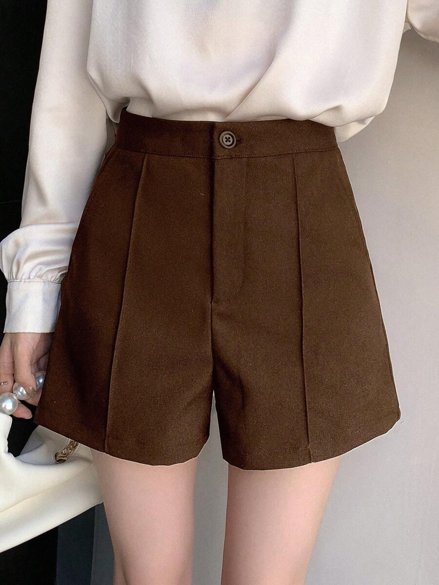 DAZY Women's Solid Color Toothpick Striped Design Loose Casual Shorts - Brown - View 1