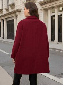 SHEIN Clasi Plus Size Elegant Plus Size Gray Mid-Length Overcoat, Suitable For Office Wear - Burgundy - View 2