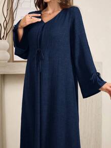 Al Najma 女士优雅宽松舒适蝴蝶结竹结连衣裙长款女装 - 藍色 - 查看 4