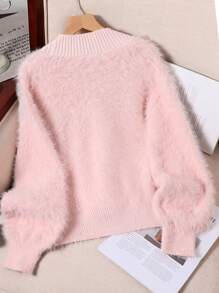 SHEIN Teenagers (Girls) Cardigan, New Arrival For Autumn/Winter, Pink, 3D Floral Decoration, Soft Plush Fabric, Suitable For Formal Occasions, Dresses, Daily Wear, Luxurious And Elegant Style, Creates An Iconic Look, Korean Fashion