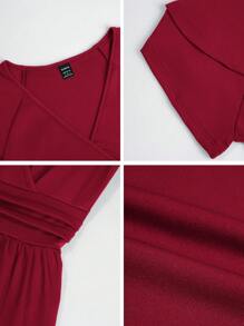 Chiquease 纯色斜领蝴蝶袖A字连衣裙，酒红色女装 - 酒紅色 - 查看 8