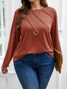 EMERY ROSE Camiseta informal de manga larga y cuello redondo para mujer talla grande, ropa de mujer de otoño