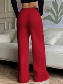 SHEIN EZwear Pantalones de suéter rectos, holgados y casuales con acolchado y calientitos para mujeres