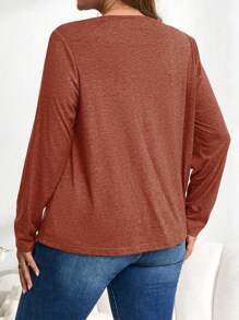 EMERY ROSE Camiseta informal de manga larga y cuello redondo para mujer talla grande, ropa de mujer de otoño