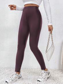 SHEIN Frenchy Women High Waist Solid Color PU Leather Skinny Leggings