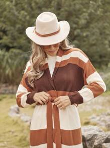 LanaWest Women's Drop Shoulder Plaid Striped Cardigan, Countryside Style, Autumn/Winter Fall Cloth For Women - Multicolor - View 4