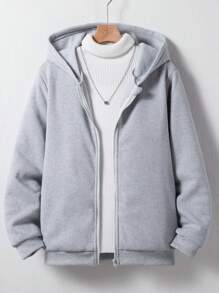 SHEIN Teen Boy All-Match Solid Color Versatile Hooded Zip-Up Sweatshirt