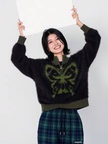 FRIFUL Women Casual Butterfly Pattern Zip-Up Cardigan, Suitable For Autumn & Winter,Long Sleeve Tops,Fall Women Clothes Women Sweater - Green - View 6