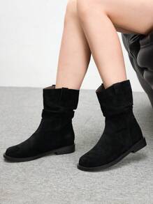 CUCCOO BIZCHIC Black Faux Suede Comfortable Platform Ankle Boots, Slip-On Style For Women