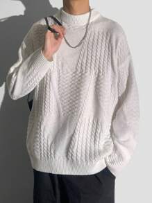 SHEIN Suéter de cuello de equipo tejido de textura casual, grueso y cálido para adolescentes, suéter versátil minimalista de unicolor deportivo
