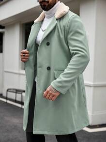 Manfinity Homme Giacca casual a maniche lunghe da uomo taglie forti, con colletto alla coreana, doppiopetto, a contrasto di colori, adatta per l'inverno