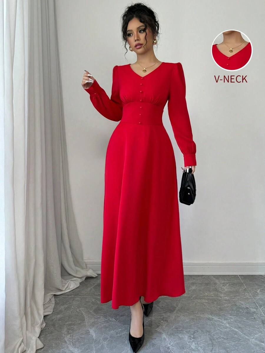 Robe Marron Tweed Dressbarn Taille 12 - Manches Bouffantes, Col V, Occasion Très Bon état, Pour Le Bureau