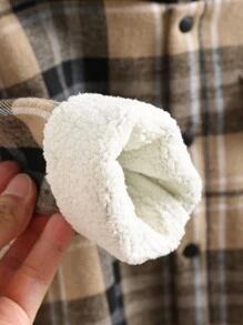 SHEIN 男宝宝休闲格子拼色保暖内衬连帽夹克适合秋冬季外出