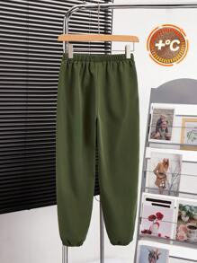 Calças com estampa de letras de bolso estéreo para meninos pré-adolescentes, roupas de outono para meninos