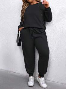 SHEIN LUNE 2pcs Plus Size Casual Solid Sweatshirt And Sweatpants Set, Autumn/Winter