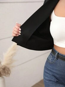 Vionelle Blazer de manga larga con bolsillos, hombros caídos y puños cubiertos, estilo francés elegante y sencillo, corte relajado y suelto, adecuado para todas las estaciones, talla grande para mujer - Negro - Ver 7