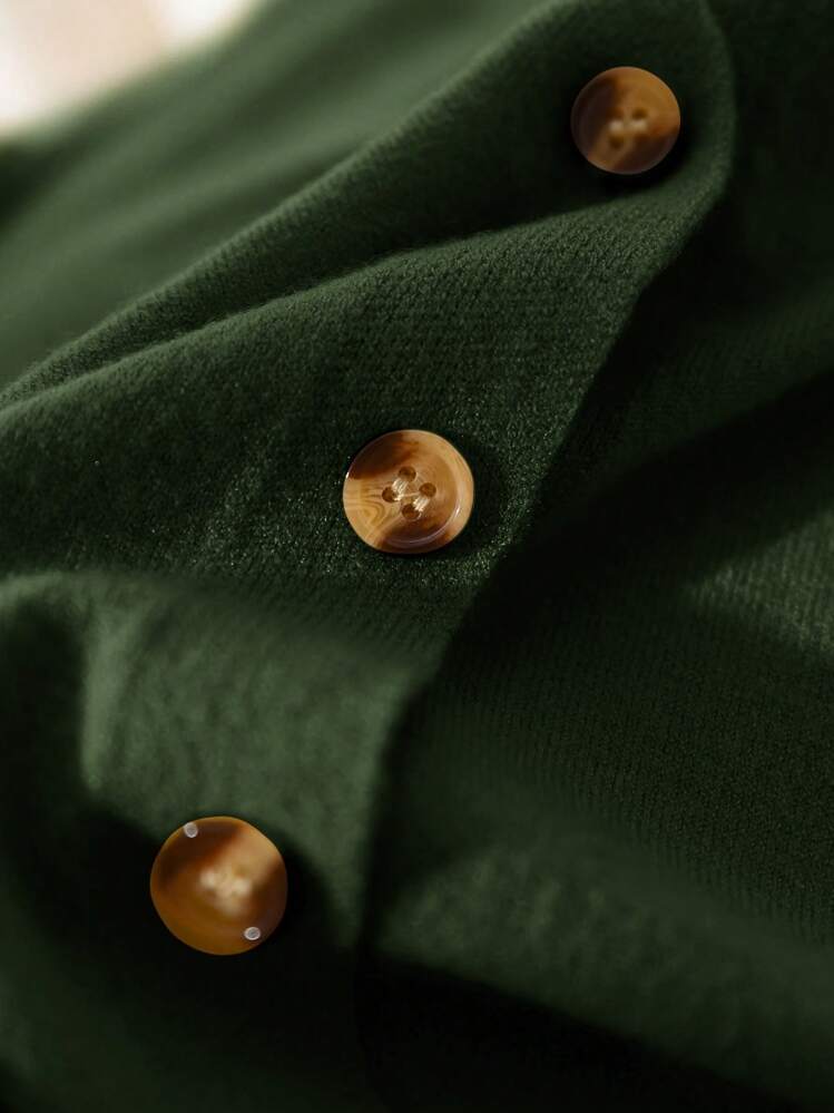 CosyJoli 女式大码休闲百搭纯色开衫，百搭，冬季 - 軍綠色 - 查看 6