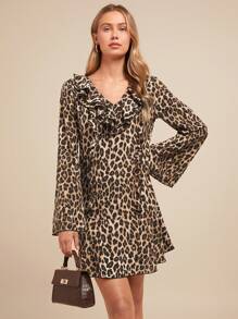 SHEIN Clasi Layered Leopard Print Mini Dress For Women