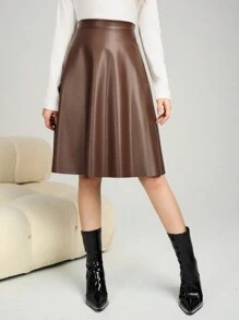 Jupe évasée vintage élégante et minimaliste pour adolescentes, design en PU