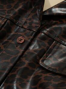 DAZY Women Leopard Print PU Leather Shirt, Minimalist Fashion Casual Everyday