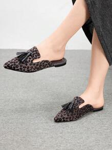 CUCCOO BIZCHIC Dames Flat Pointed Toe Leopard Patroon Kwastje Decor Loafer Schoenen, Comfortabel En Stijlvol