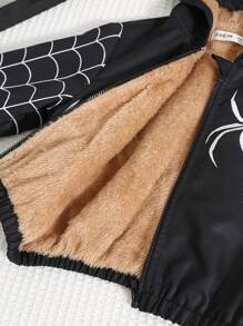 SHEIN 男宝宝休闲格子拼色保暖内衬连帽夹克适合秋冬季外出