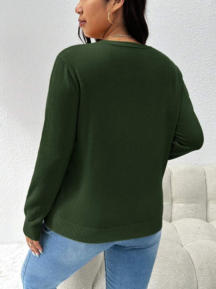 CosyJoli 女式大码休闲百搭纯色开衫，百搭，冬季 - 軍綠色 - 查看 11