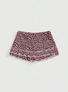 ROMWE Kawaii Y2K Babe Low Waist Leopard Print Bow Decor Women Denim Mini Skirt
