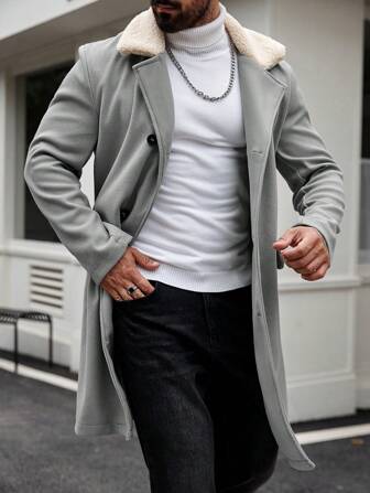 Manfinity Homme 大码男士休闲秋冬撞色翻领双排扣大衣