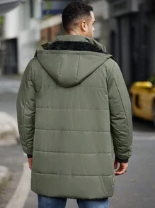 Manfinity Homme 冬季大码男士纯色长袖拉链口袋连帽休闲棉服外套