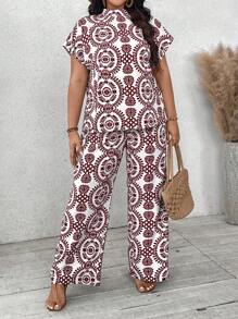 SHEIN VCAY Plus Size Boho Summer Casual Vintage Two-Piece Set