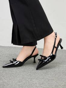 CUCCOO CHICEST Women High Heels Pointed Toe Low Vamp Bowknot Stilettos High Heels Sandals Fashion Elegant Wine Red High Heels Spring Shoes Spring Break Easter Prom Heels - Black - View 5