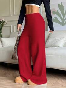 SHEIN EZwear Pantalones de suéter rectos, holgados y casuales con acolchado y calientitos para mujeres