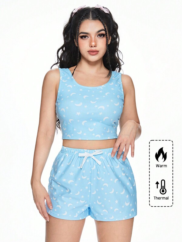 ROMWE Kawaii Încântător set de pijamale cu șnur și pantaloni scurți, confortabil, confortabil de iarnă, pentru femei