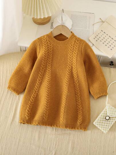 SHEIN 女婴休闲纯色毛衣裙，秋冬