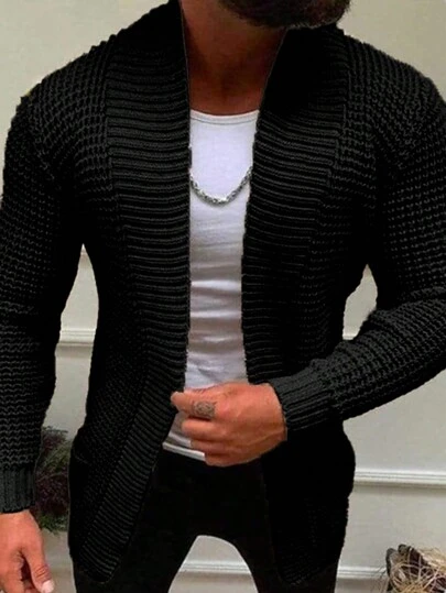 Cárdigan de punto de manga larga, de unicolor y versátil, para hombre