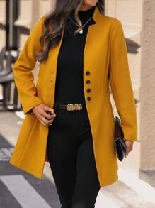 SHEIN Clasi 女士休闲度假立领修身夹克 - 黃色 - 查看 1