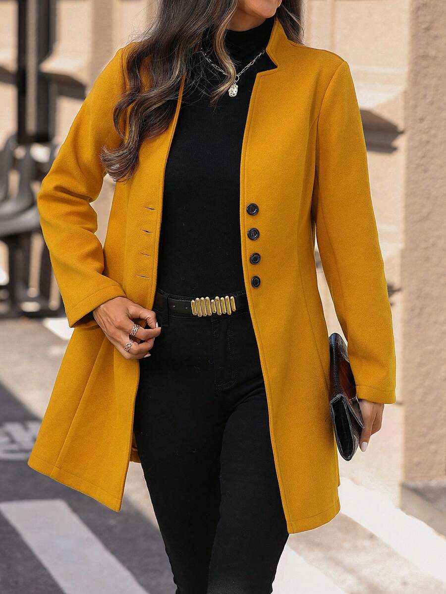 SHEIN Clasi 女士休闲度假立领修身夹克 - 黃色 - 查看 1