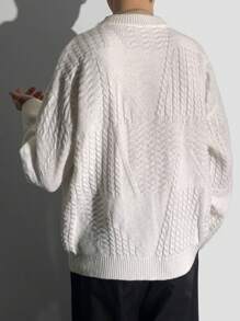 SHEIN Suéter de cuello de equipo tejido de textura casual, grueso y cálido para adolescentes, suéter versátil minimalista de unicolor deportivo
