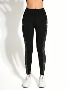 Cheerettes 女士高腰日常健身舞蹈水钻装饰紧身裤舞台啦啦队服