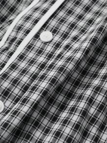 DAZY Plaid Pattern Contrast Trim Loose Shirt Style Casual Pajama Set
