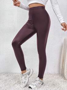 SHEIN Frenchy Women High Waist Solid Color PU Leather Skinny Leggings