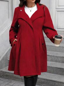 SHEIN Clasi Abrigo con capucha de diseño de doble botonadura, manga larga y bolsillos para mujer de talla grande, para otoño/invierno