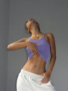 SHEIN Sport Studio 1 Piece Women's Solid Color Open Back Cropped Camisole For Daily Fitness And Workouts