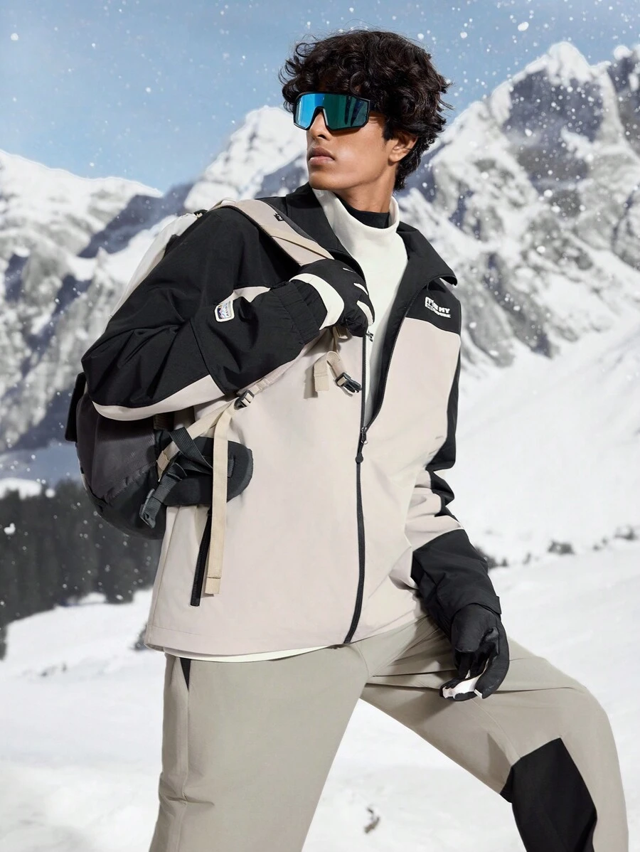 Gym Rark Men's Letter Print Contrast Color Zipper Front Loose Outdoor Casual Jacket - Multicolor - View 1